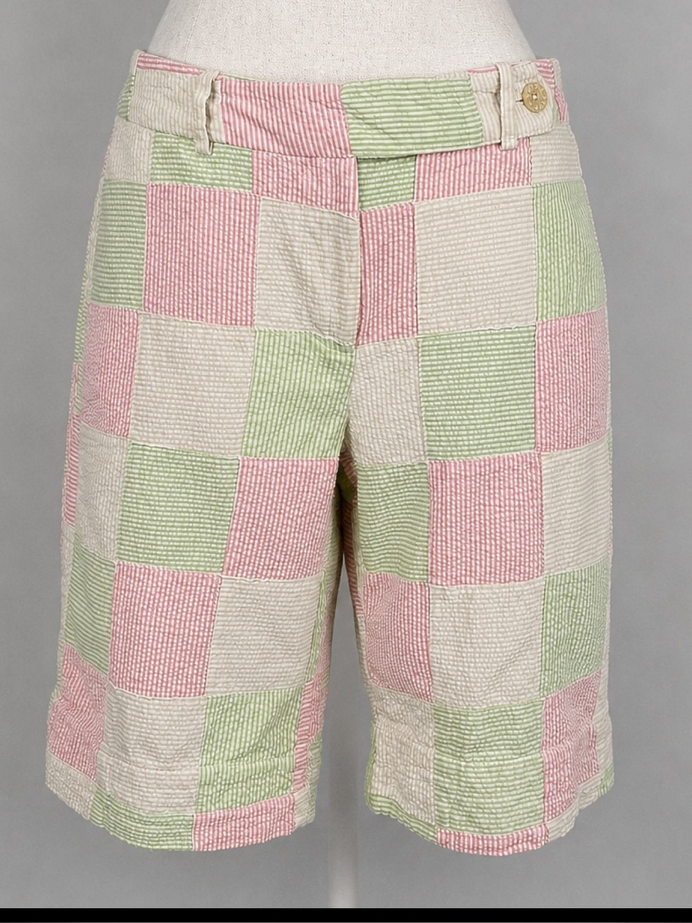 IZOD Golf Patchwork Seersucker Shorts | 100% Cotton | Pastel Pink Green | Size 6